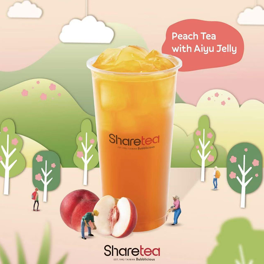 Sharetea peach tea with aiyu jelly at Sharetea DC Chinatown Bubble Tea Store in Washington