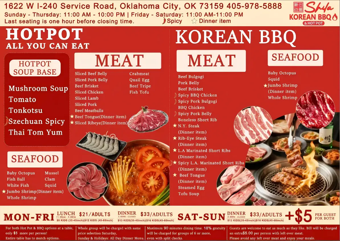 Menu | Shila Korean BBQ And Hot Pot - Asian Fusion Restaurant