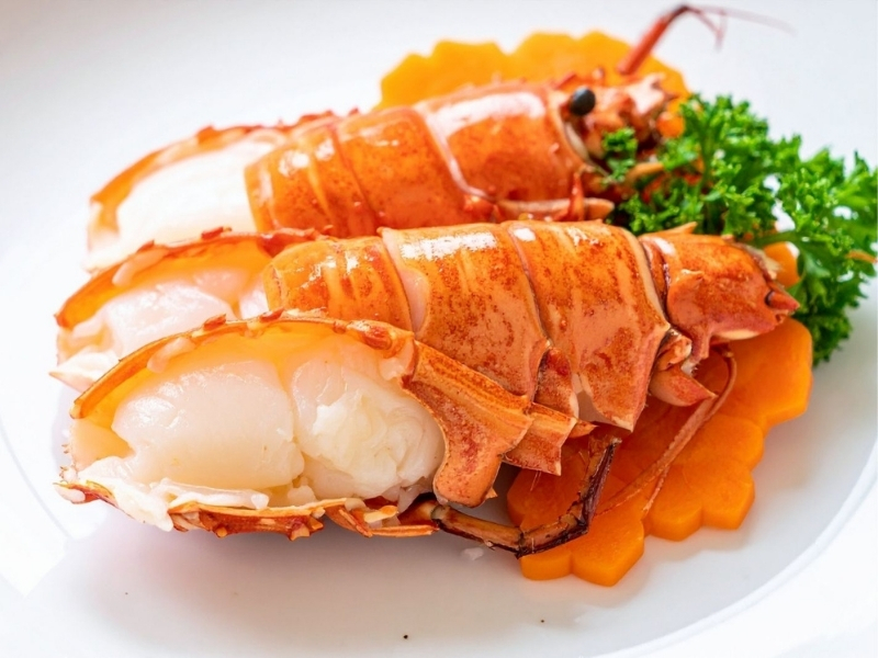 Tender grilled lobster tail served with garnish at Shogun, a Japanese Steakhouse in Lancaster