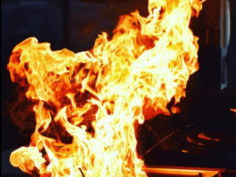Teppanyaki flame display at Shogun, a Japanese Steakhouse in Lancaster