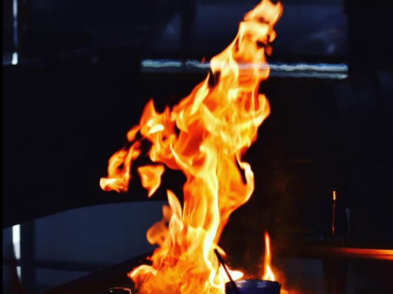 Flame show during teppanyaki at Shogun, a Japanese Steakhouse in Lancaster