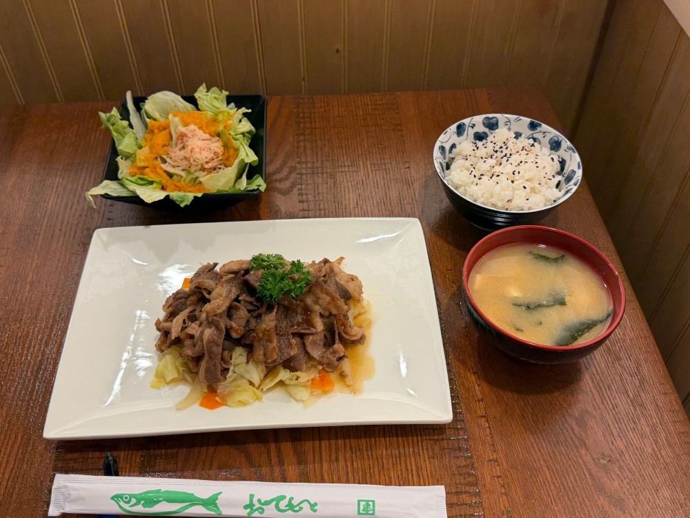 Savory beef teriyaki with rice, miso soup, and salad at Shogun, a Japanese Restaurant in Rutherford.