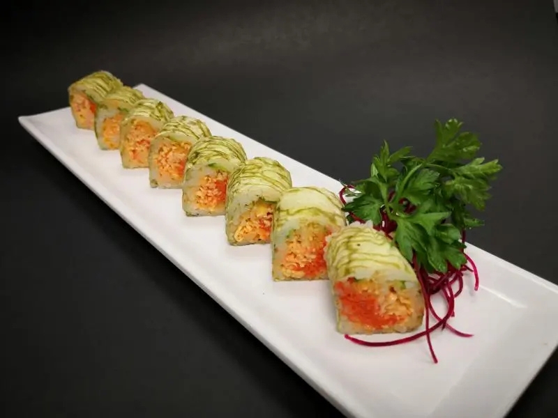 Wrapped sushi roll stuffed with spicy crab salad at Shoku Sushi & Bar, a Japanese Restaurant in Monroe
