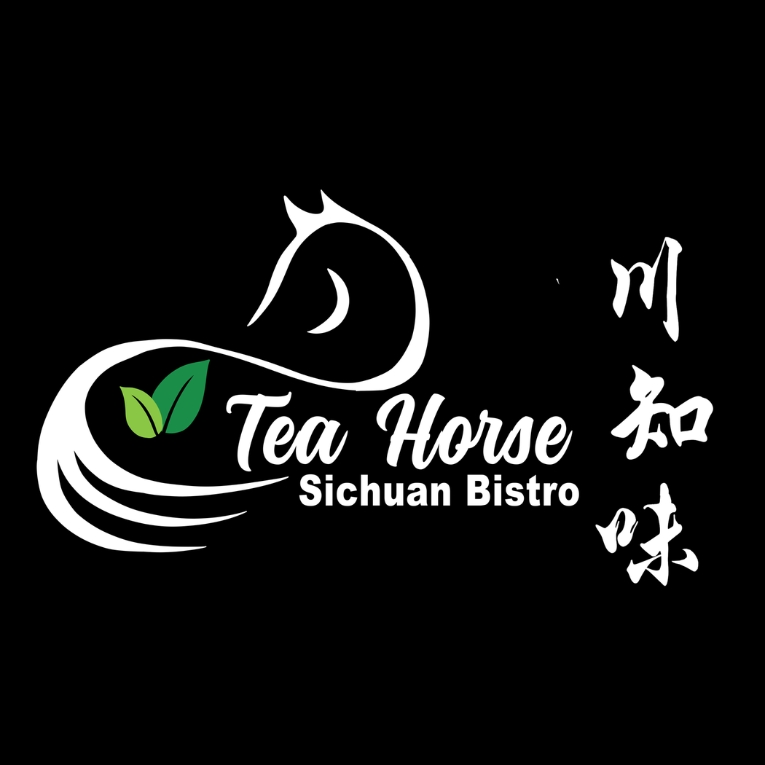 Logo of Tea Horse Sichuan Bistro with a horse and tea leaves design at Silver Spring Sichuan Bistro, a Chinese Restaurant in Silver Spring