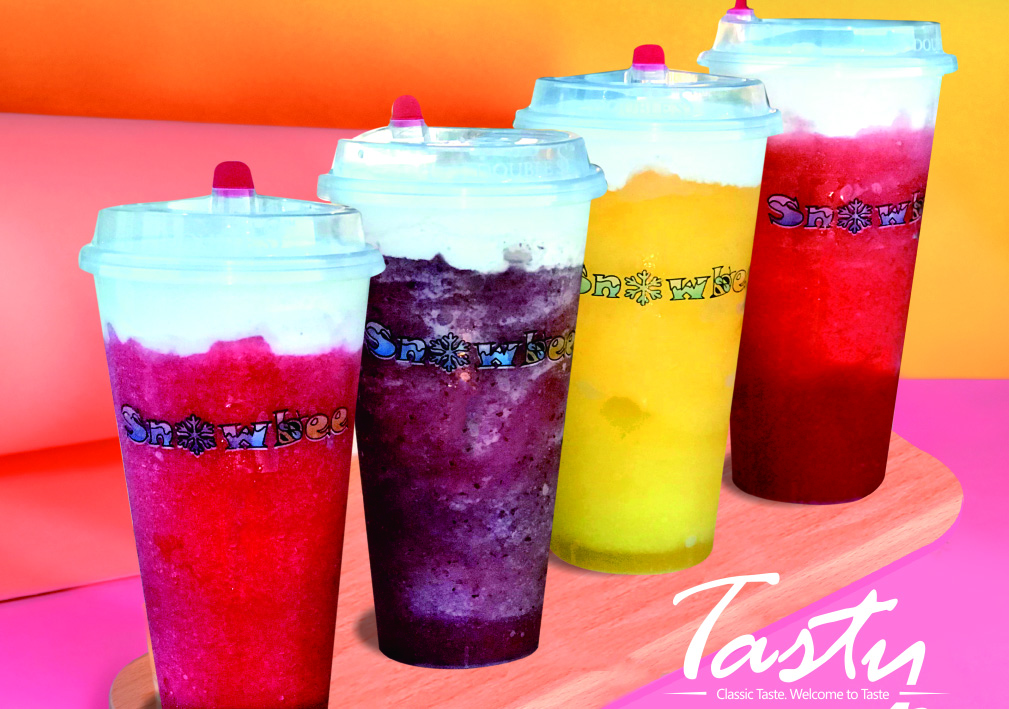Snowbee Colorful Slush Drinks Assortment at Snowbee Tea Station，a Bubble Tea Store in Sacramento