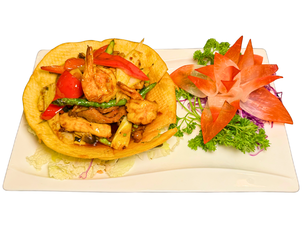 Spicy sambal stir-fry with shrimp, chicken & veggies at SOHO Asian Fusion, a Asian Fusion Restaurant in Austin.