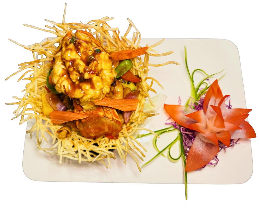 Crispy noodle nest with savory seafood mix at SOHO Asian Fusion, a Asian Fusion Restaurant in Austin.