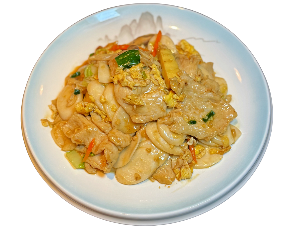 Savory stir-fried rice cakes with chicken and egg at SOHO Asian Fusion, a Asian Fusion Restaurant in Austin.