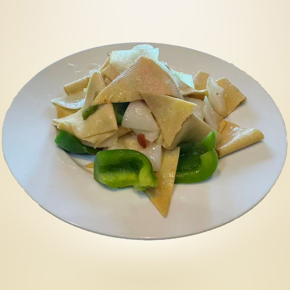 Sozeal-Asian-Cuisine-Asian-Restaurant-Stir-Fried-Tofu-Skin-with-Bell-Pepper-and-Lily-Bulb-Gilbert Stir-Fried Tofu Skin with Bell Pepper and Lily Bulb served at Sozeal Asian Cuisine Asian Restaurant in Gilbert