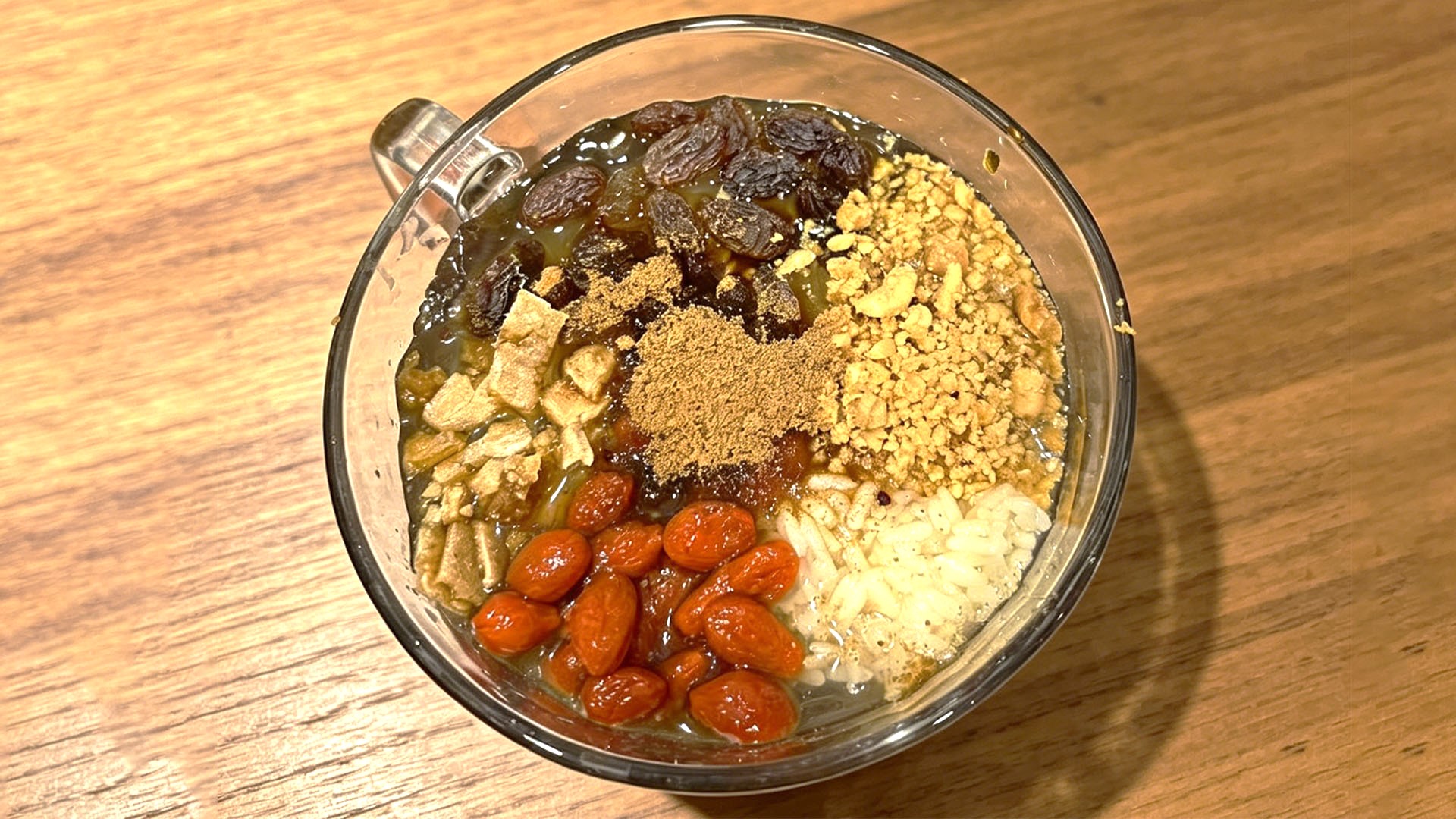 Traditional Chinese aiyu jelly with nuts, raisins and goji berries at Spice House, a Chinese Restaurant in Plano