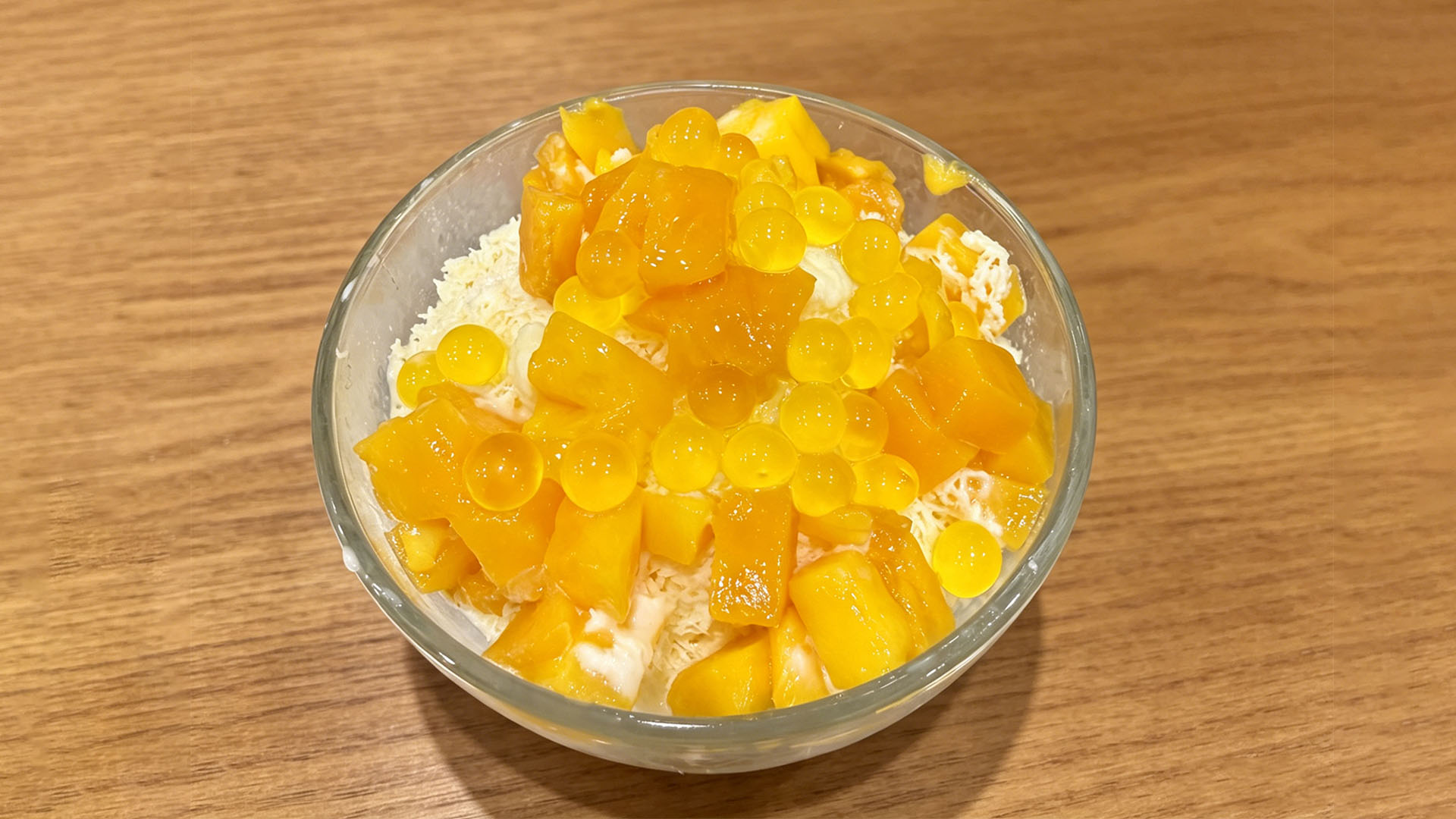 Mango shaved ice with mango pearls and mango chunks at Spice House, a Chinese Restaurant in Plano