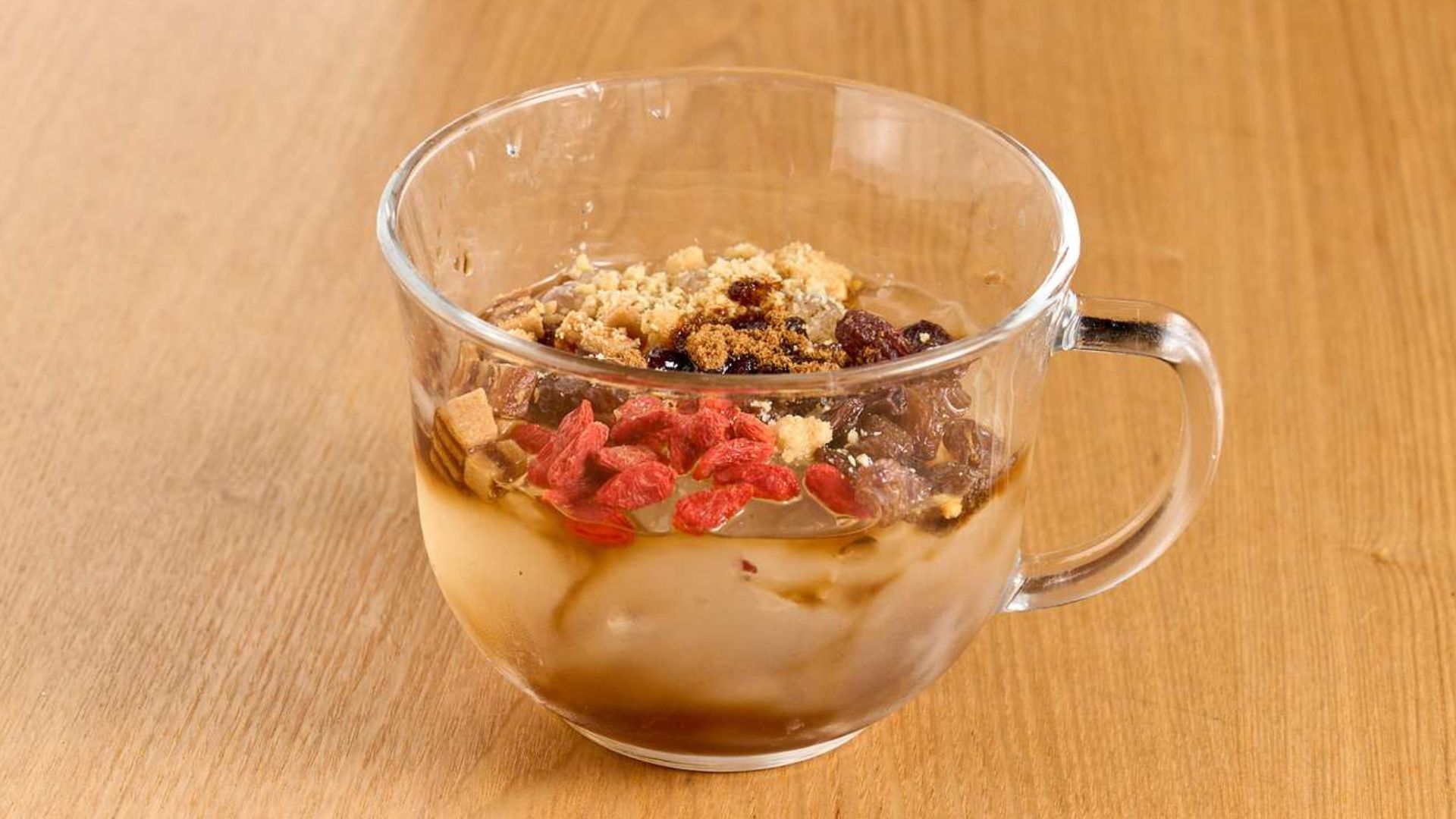 Brown sugar ice jelly topped with nuts and goji berries at Spice House, a Chinese Restaurant in Plano