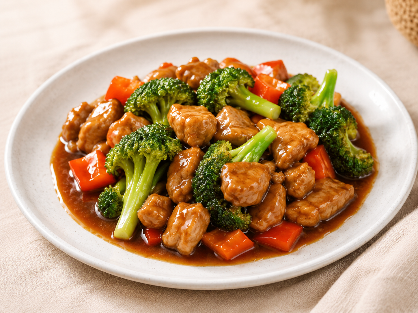 Saucy chicken with broccoli and red peppers at Spicy Girl, a Sichuan Restaurant in Houston
