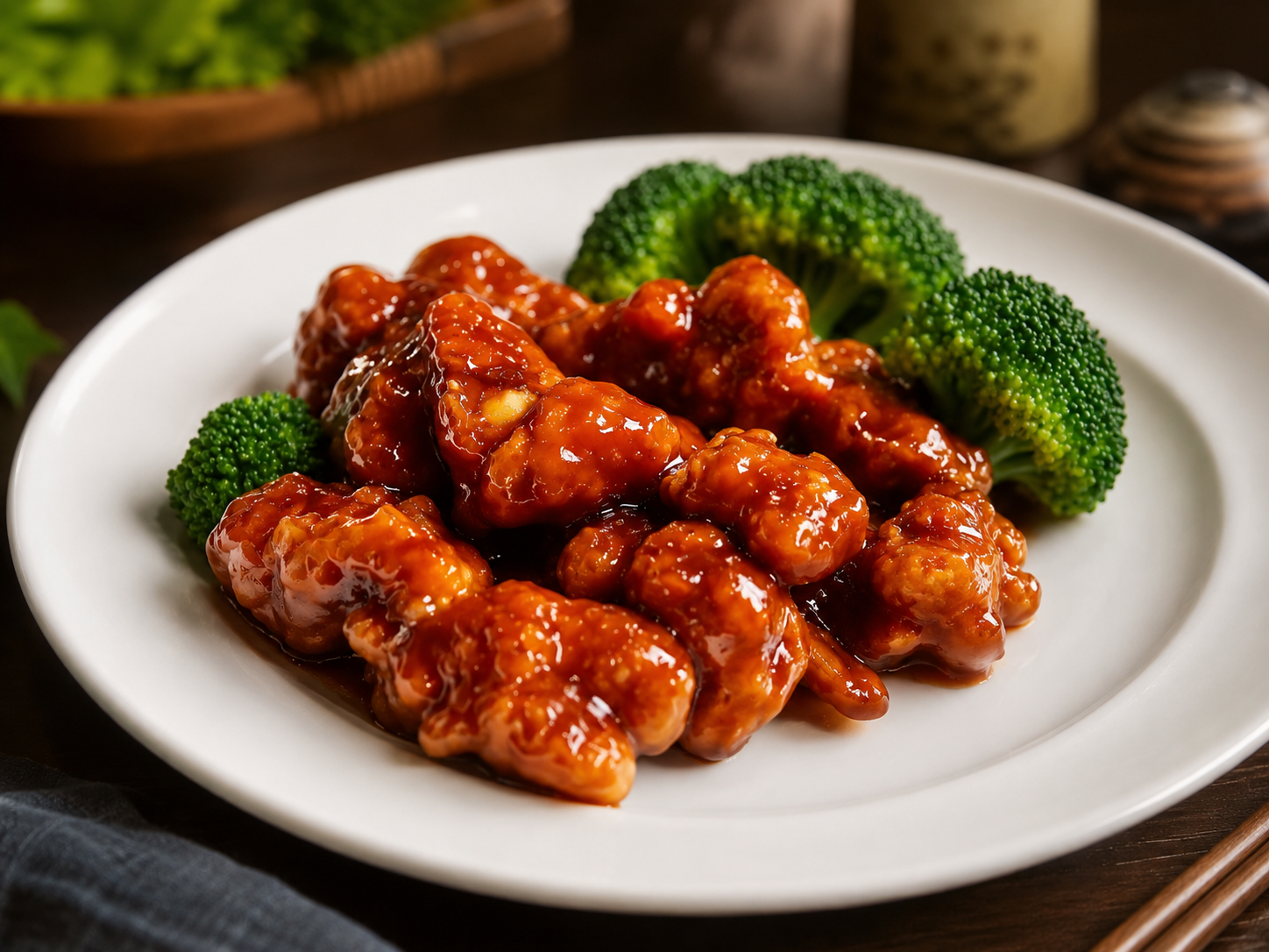 Glazed spicy chicken with broccoli at Spicy Girl, a Sichuan Restaurant in Houston