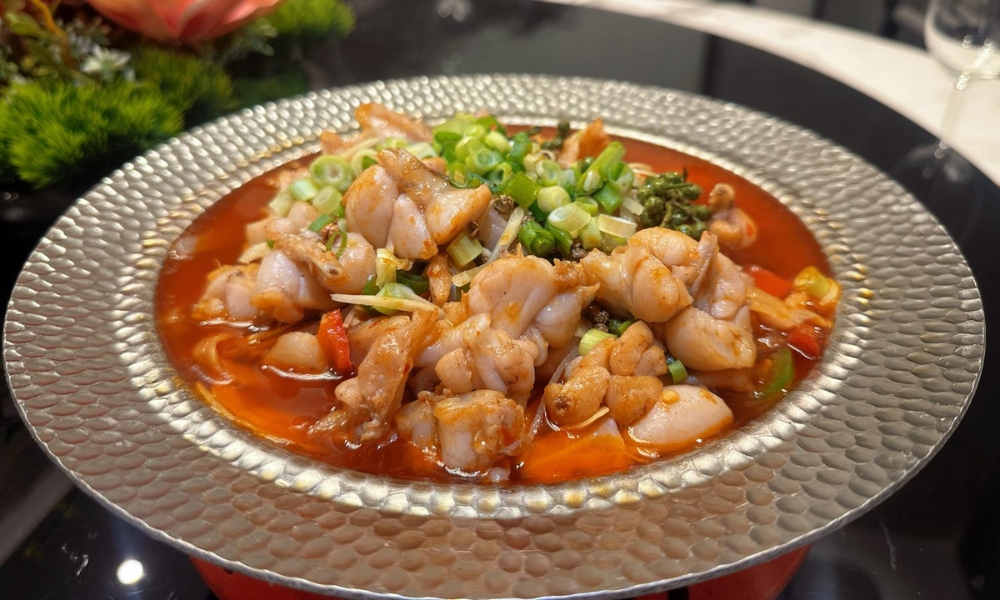 Tender frog in spicy broth with green onions and Sichuan peppers at Spicy Home 那家川菜，a Chinese Restaurant in Hacienda Heights
