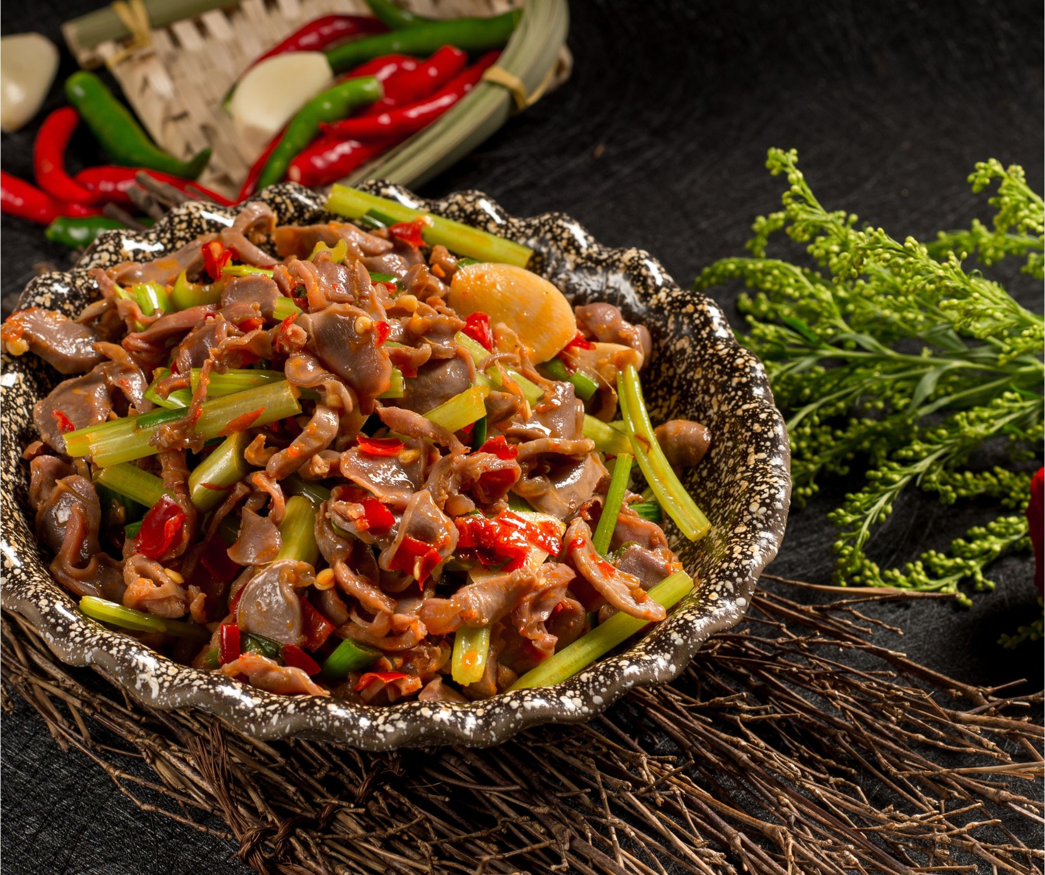 Chicken gizzards stir - fried with green beans and red peppers, spicy and crispy at Spicy Hunan 湘菜小厨, a Chinese restaurant in Houston