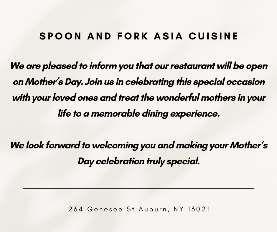 Informational graphic for Spoon and Fork Asia Cuisine. Text: 