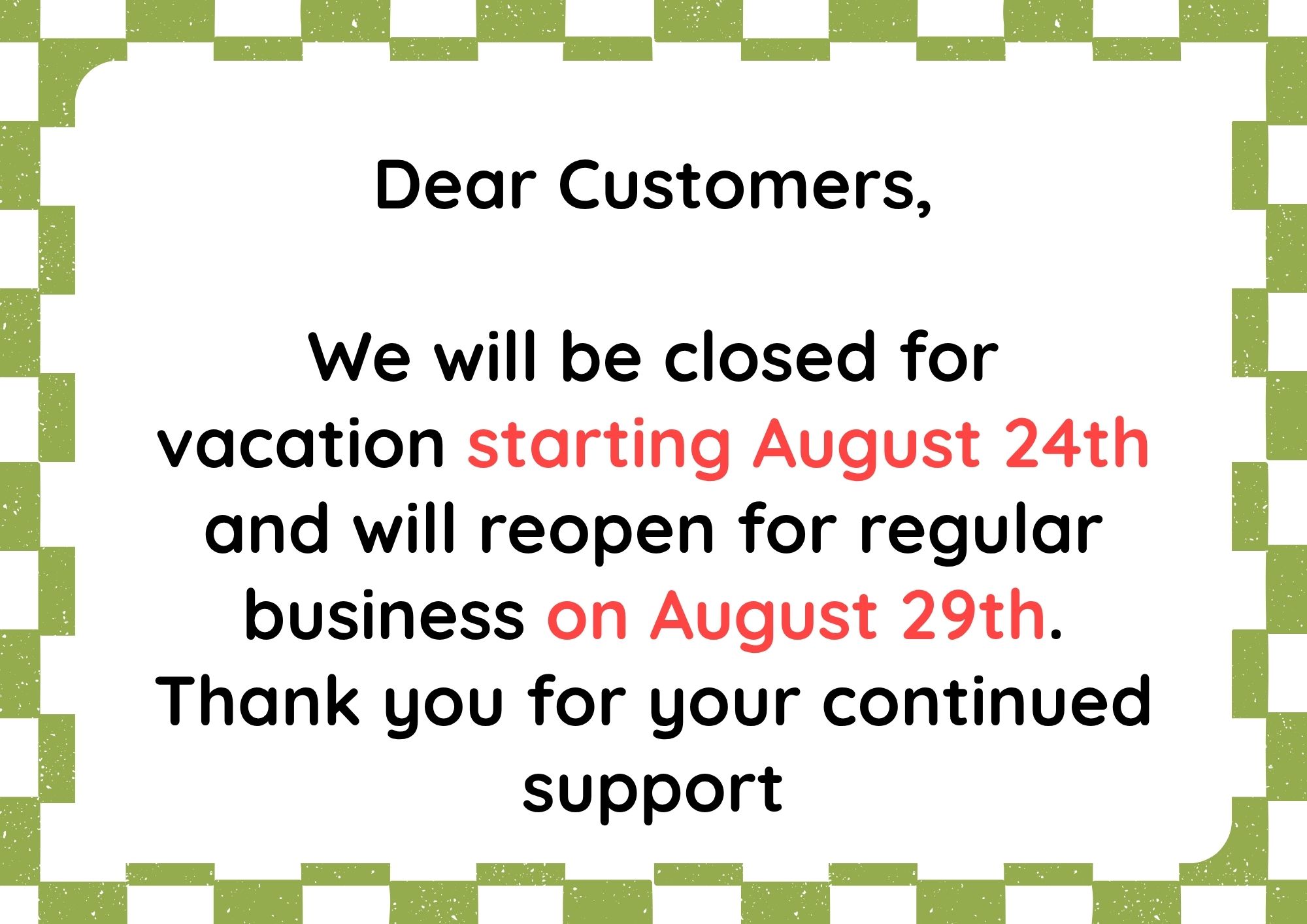Notice of Special Operating Hours