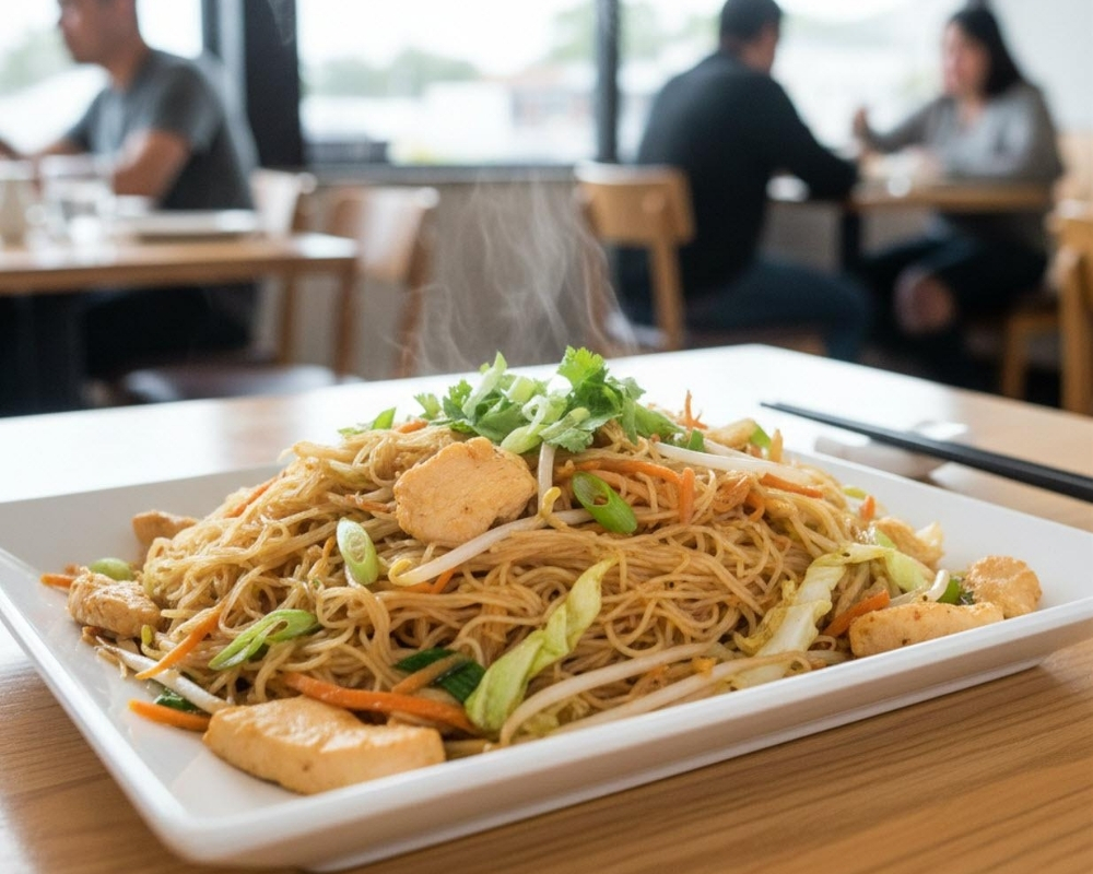 Stir-fried Singapore noodles with chicken and veggies at Stix By AZN, a Asian Restaurant in Peachtree City.