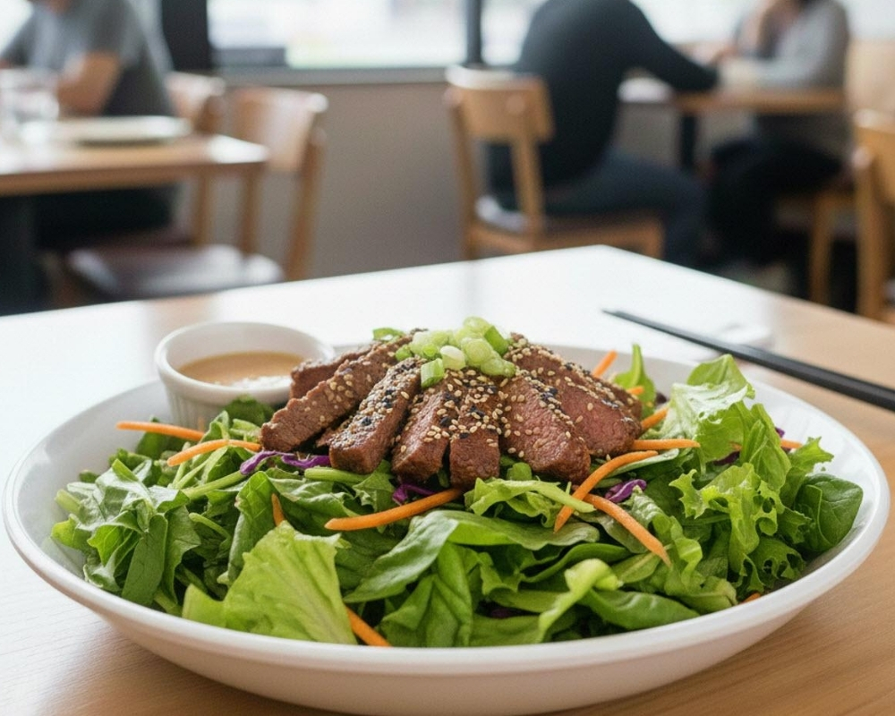 Seared sesame-crusted beef over mixed greens at Stix By AZN, a Asian Restaurant in Peachtree City.