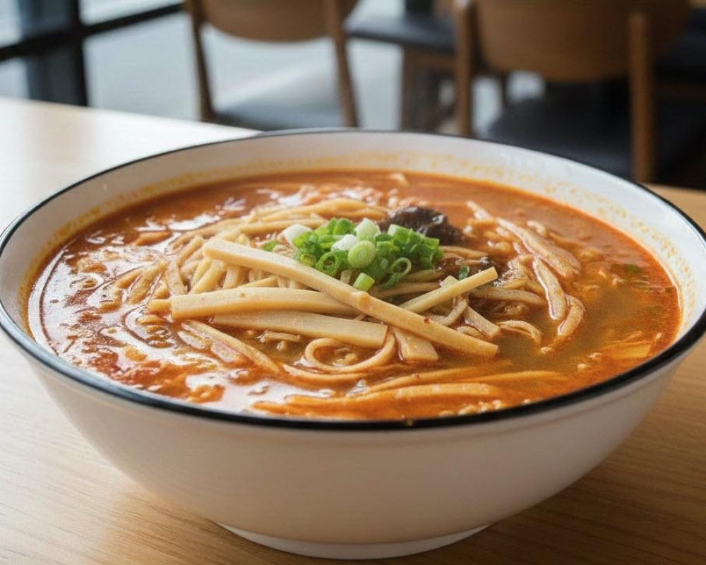 Spicy Sichuan-style noodle soup with bamboo shoots and scallions at Stix By AZN, a Asian Restaurant in Peachtree City.