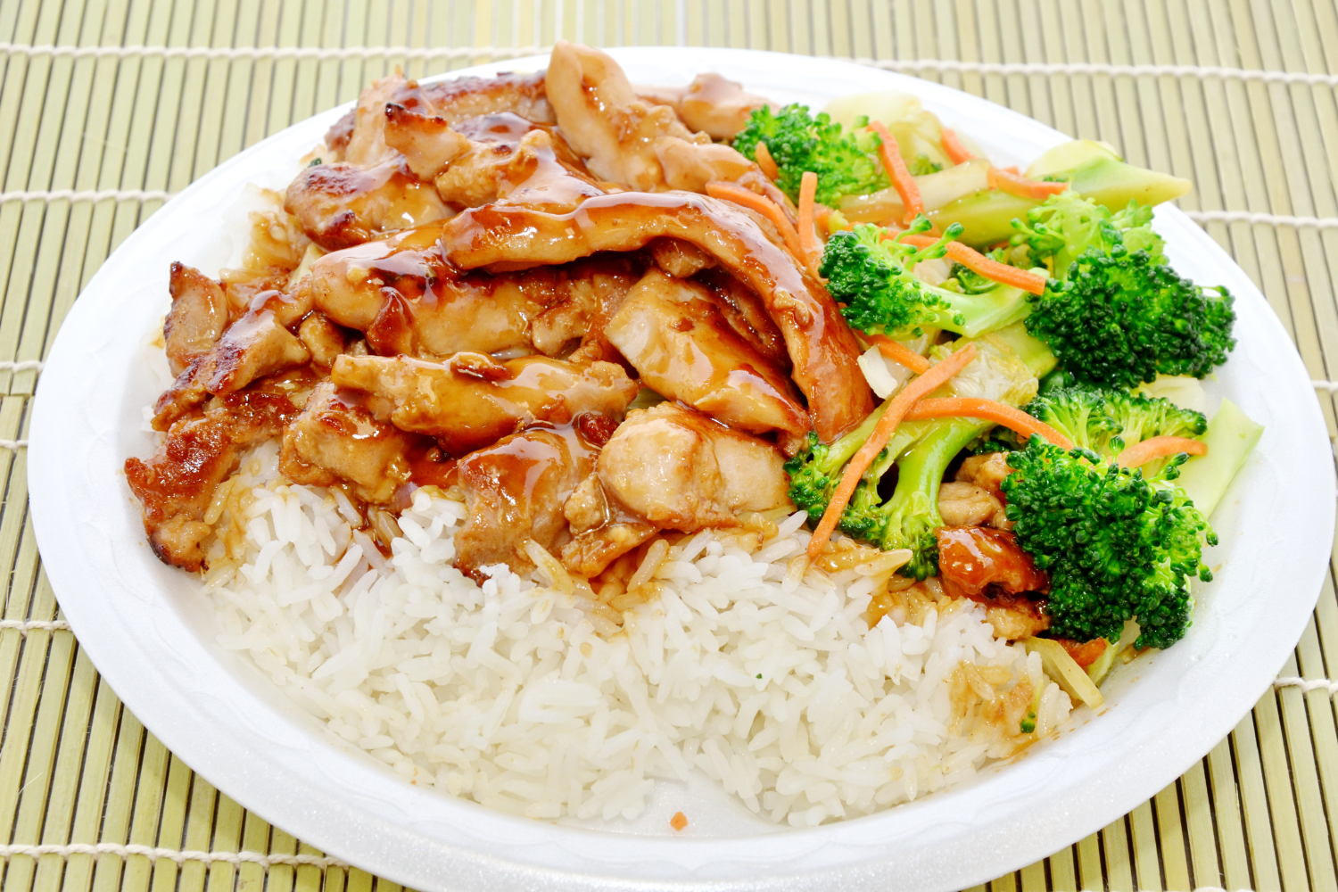 Grilled chicken in teriyaki sauce with broccoli and white rice at Suki Hana Japan Restaurant in Sherman Oaks