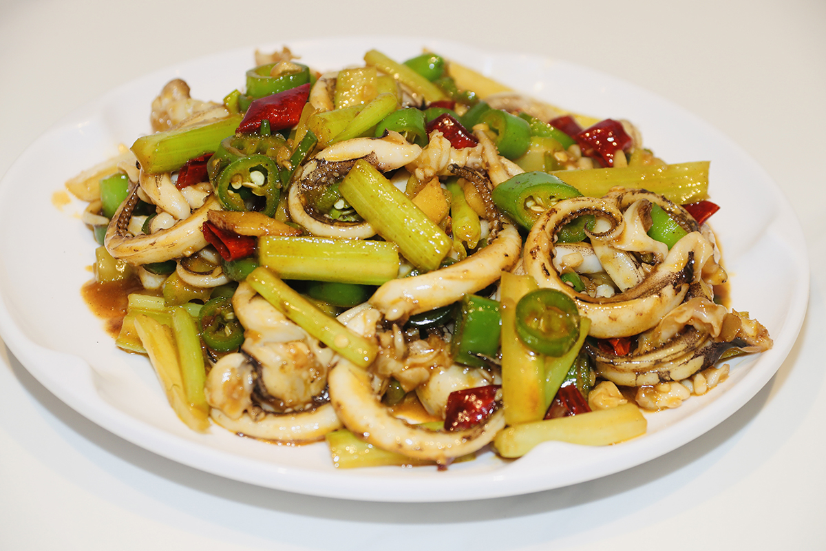 Spicy Stir-fried Squid Tentacles at Super Crawfish，a Chinese Restaurant in Glendale