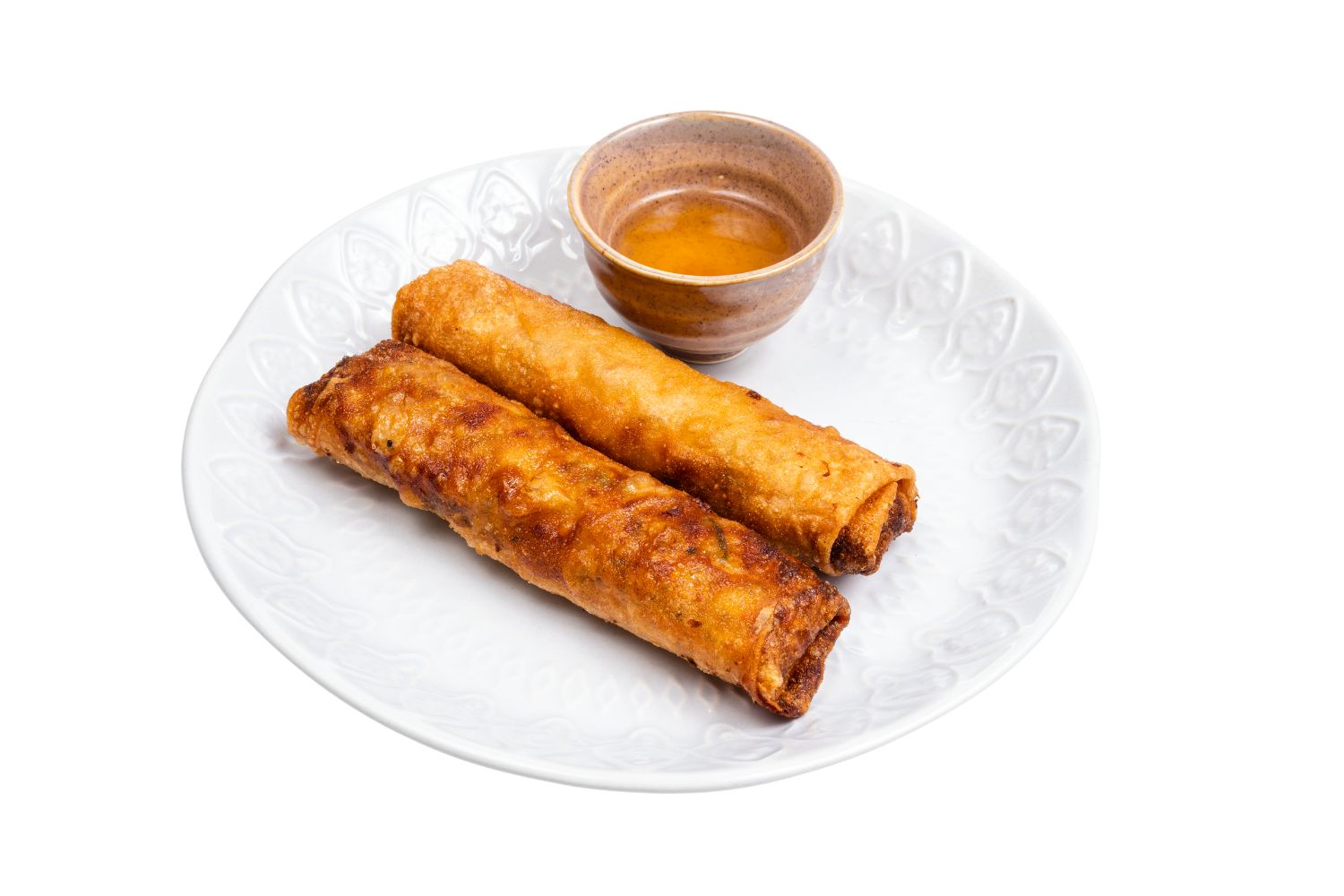Deep-fried vegetable and pork rolls with sweet dipping sauce at SuperFoody Asian Market, a Fast-Food Spot in Arlington