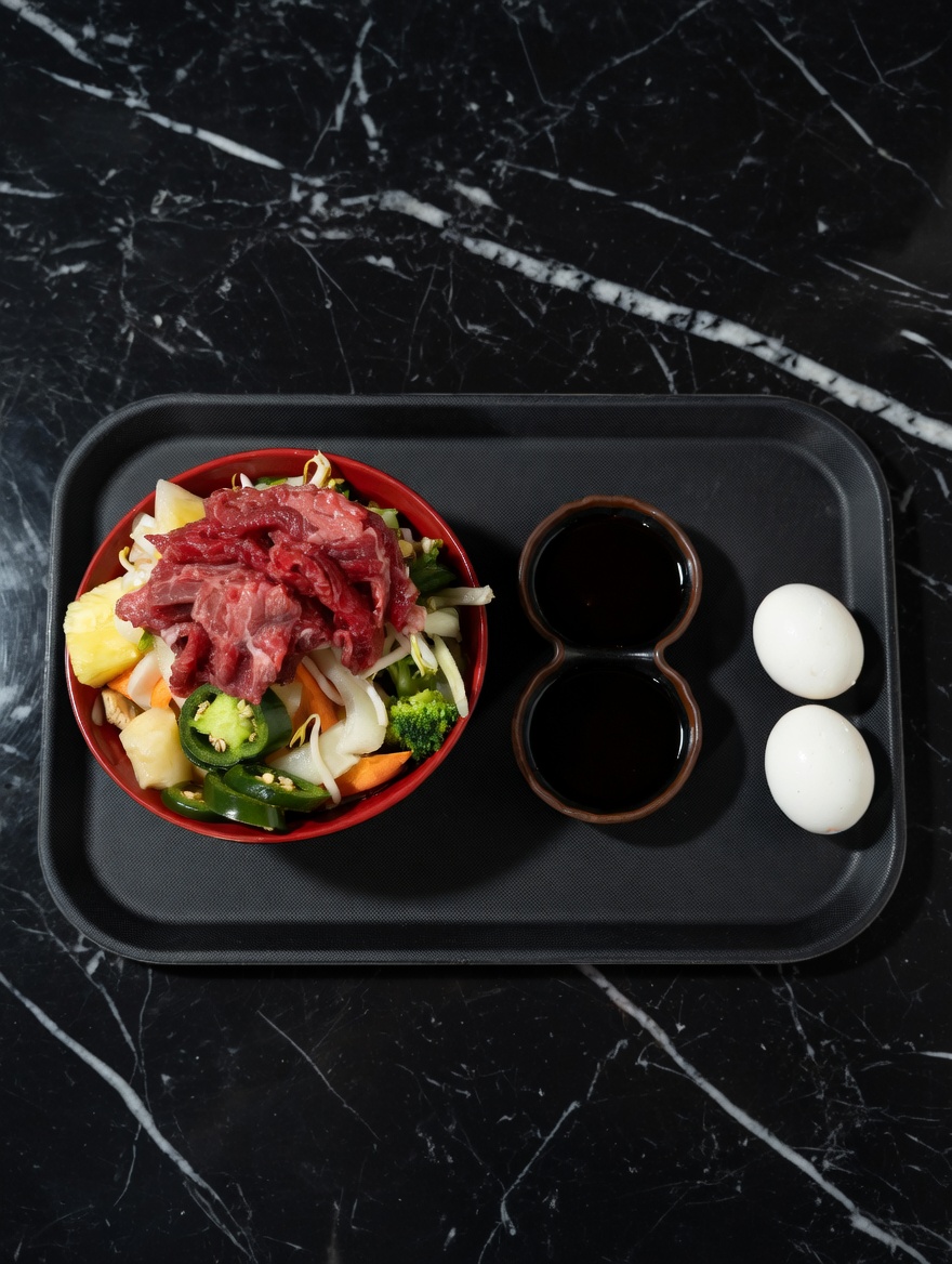 Korean-style beef bibimbap bowl at super yummy bowl mongolian grill, asian restaurant in pocatello.