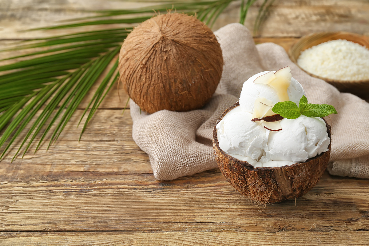 Coconut with tasty ice cream at Super Yummy 远山少年，a Asian Fusion Restaurant in Irvine