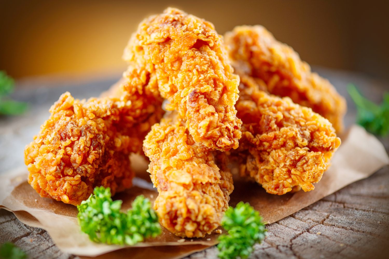 Crispy fried chicken wings on wooden board at Supreme Wings & More, a Fast-Food Restaurant in Columbus