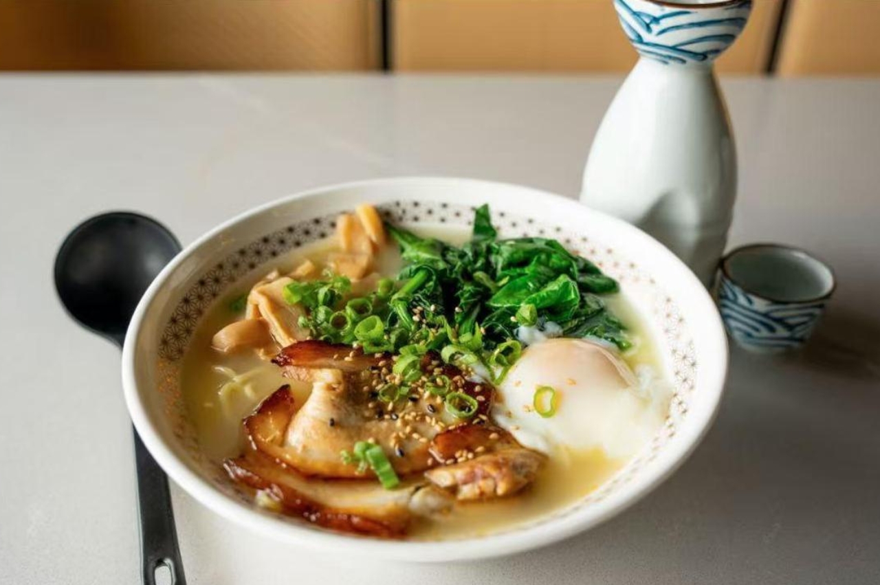 Ramen with veggies,egg,pork in broth at Surf To Turf,a Seafood restaurant in Grand Junction.