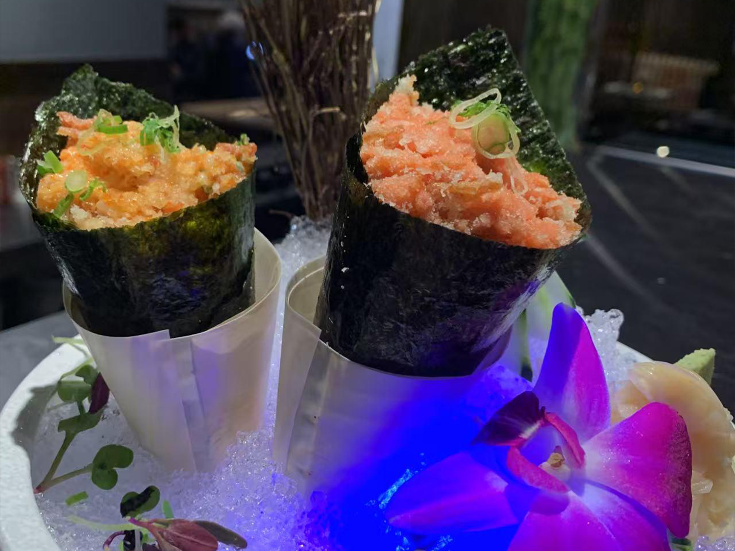 Sushi rolls with crab meat and garnishes from Sushi & Asian Kitchen, a sushi restaurant in Weatfield