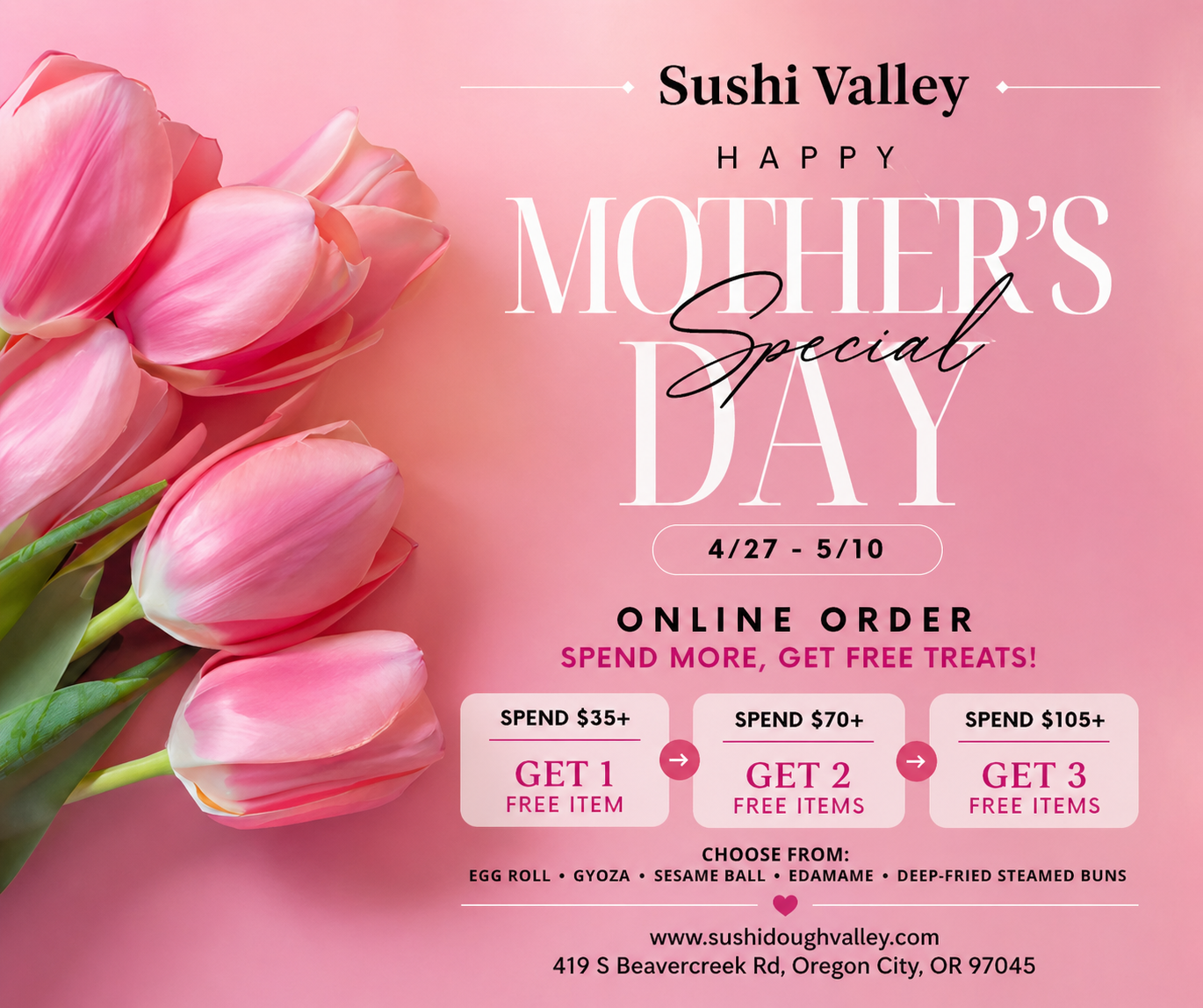 Celebrate Mother’s Day with Special Deals at Sushi Valley!