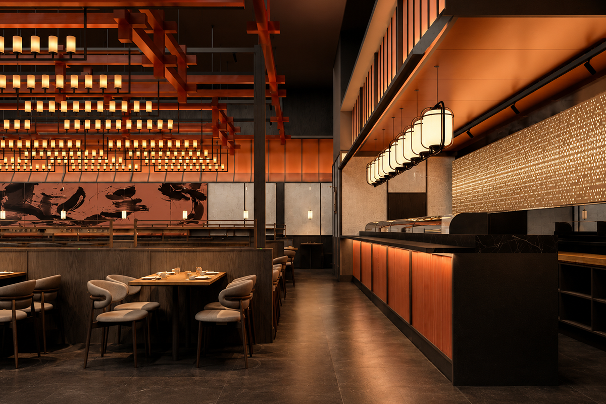 Modern bar area with warm lighting at Sushi Haya, a Japanese Restaurant in Baytown