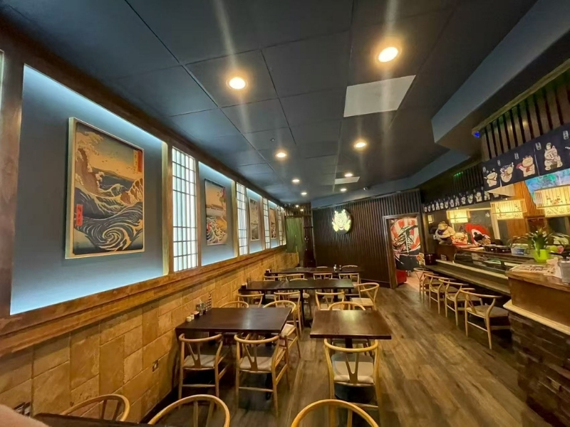 Sushi-King-&-Grill-Japanese-Restaurant-Restaurant-Seating-Corona The interior of Sushi King & Grill with Japanese - style seating.