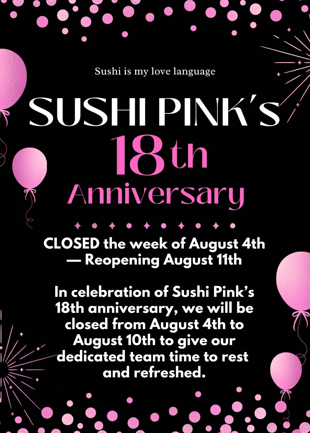 sushi restaurant 放假8.4-8.10
