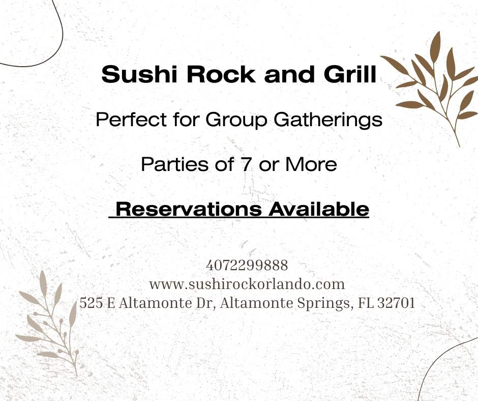 Assorted Japanese & Asian grill dishes on a table, ideal for group gatherings and large parties at Sushi Rock and Grill