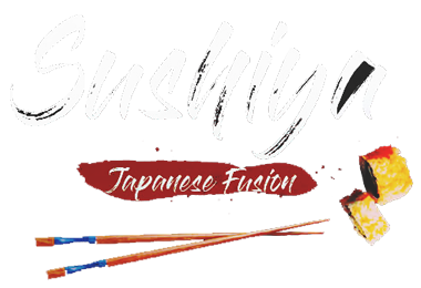 The logo of “Sushiya Japanese Fusion” with chopsticks and related elements.