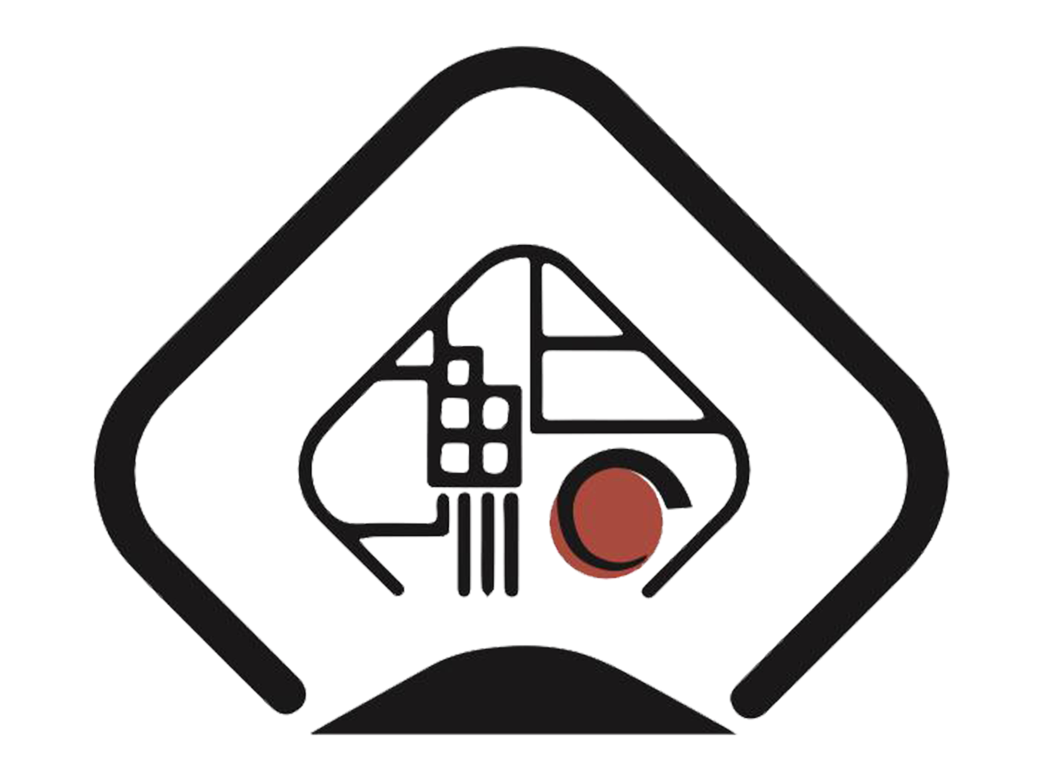 Minimalist sushi logo with black and red design elements