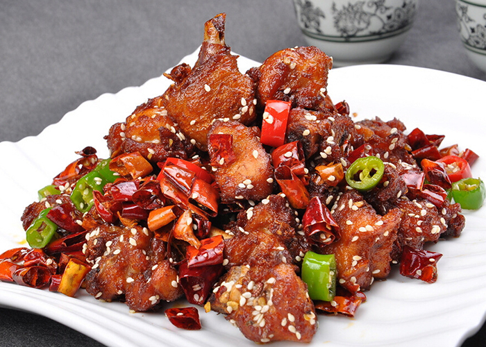 Spicy diced chicken with peanuts and dried chilies at Szechuan Chef Chinese Cuisine Restaurant in San Diego