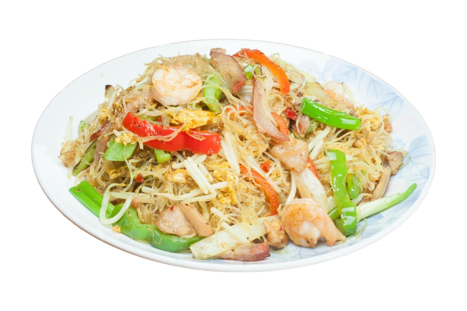 Fried glass noodles with shrimp, pork and colorful peppers at Szechuan Garden, a Chinese Sichuan Restaurant in Fair Oaks