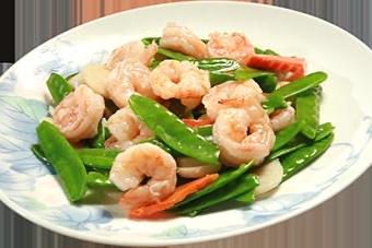 Tender shrimp stir-fried with snow peas and veggies at Szechuan Garden, a Chinese Sichuan Restaurant in Fair Oaks