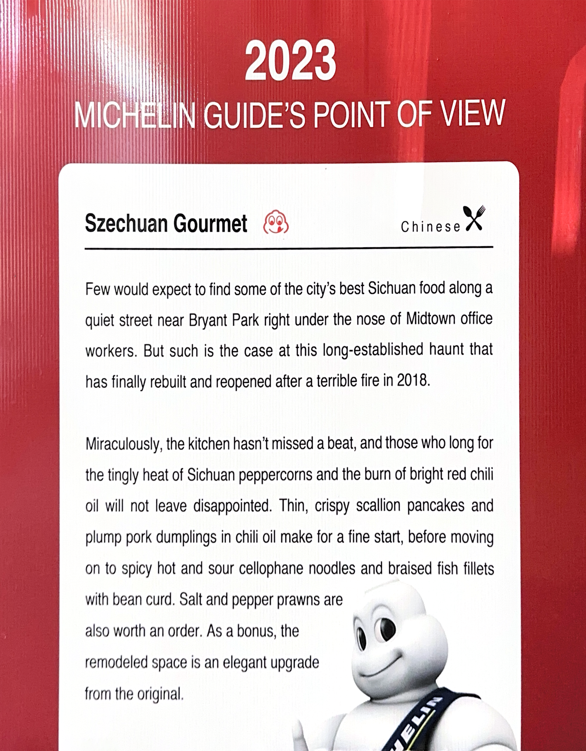 2023 Michelin review: Reopened Szechuan Gourmet's spicy fish fillets and dumplings at Szechuan Gourmet, a Chinese restaurant in New York