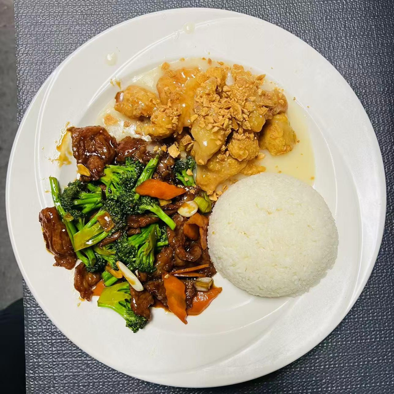 Combo with kale beef and rice at Szechuan Impression, a Chinese Restaurant in Federal Way