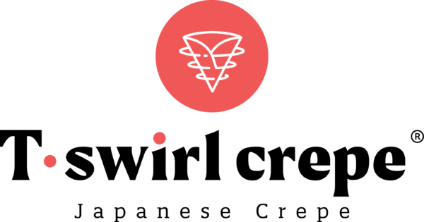 T・swirl crepe brand logo, featuring a red circle (with white crepe - shaped lines inside), the black brand name “T・swirl crepe” and the small text “Japanese Crepe” below, presenting the visual of a Japanese crepe brand