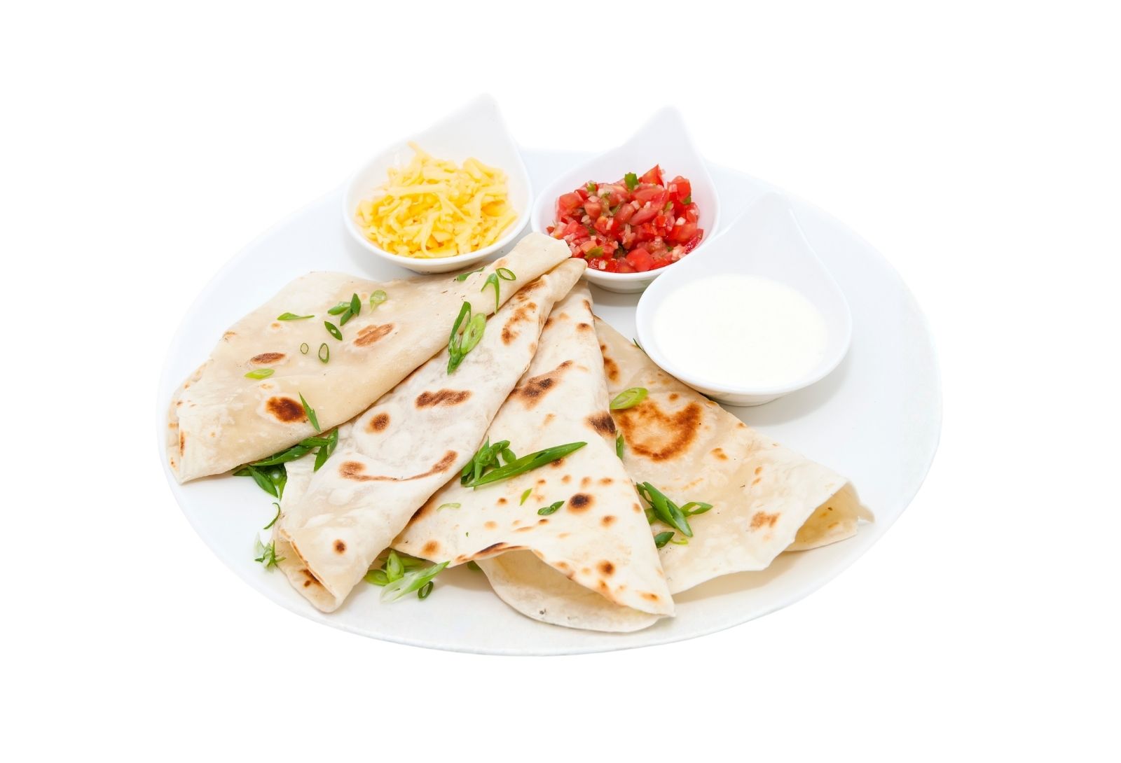 Cheese quesadillas with salsa, cheese and sour cream at Taco Vida, a Mexican Restaurant in New York