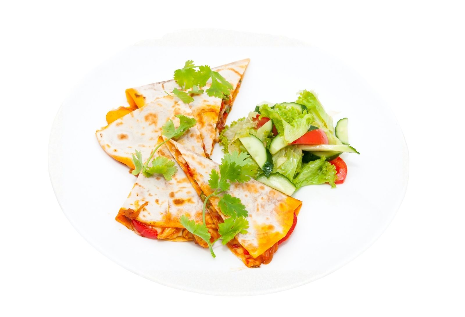 Veggie quesadillas with side salad at Taco Vida, a Mexican Restaurant in New York