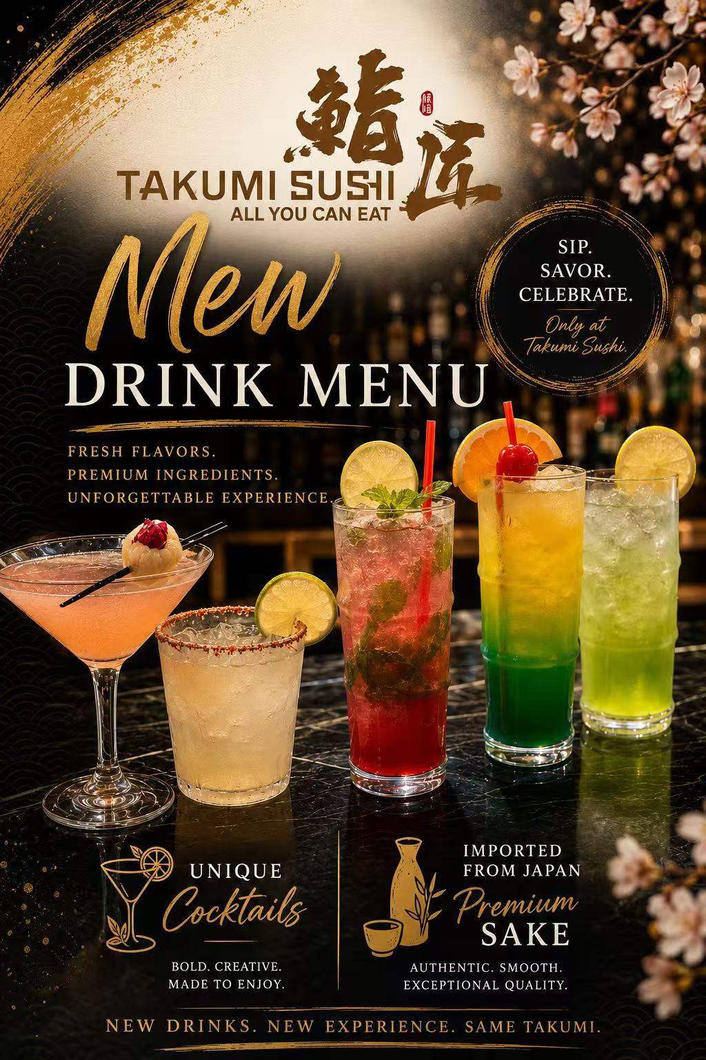Cocktails and Sake at Takumi Sushi A.Y.C.E, a Japanese Restaurant in Columbus