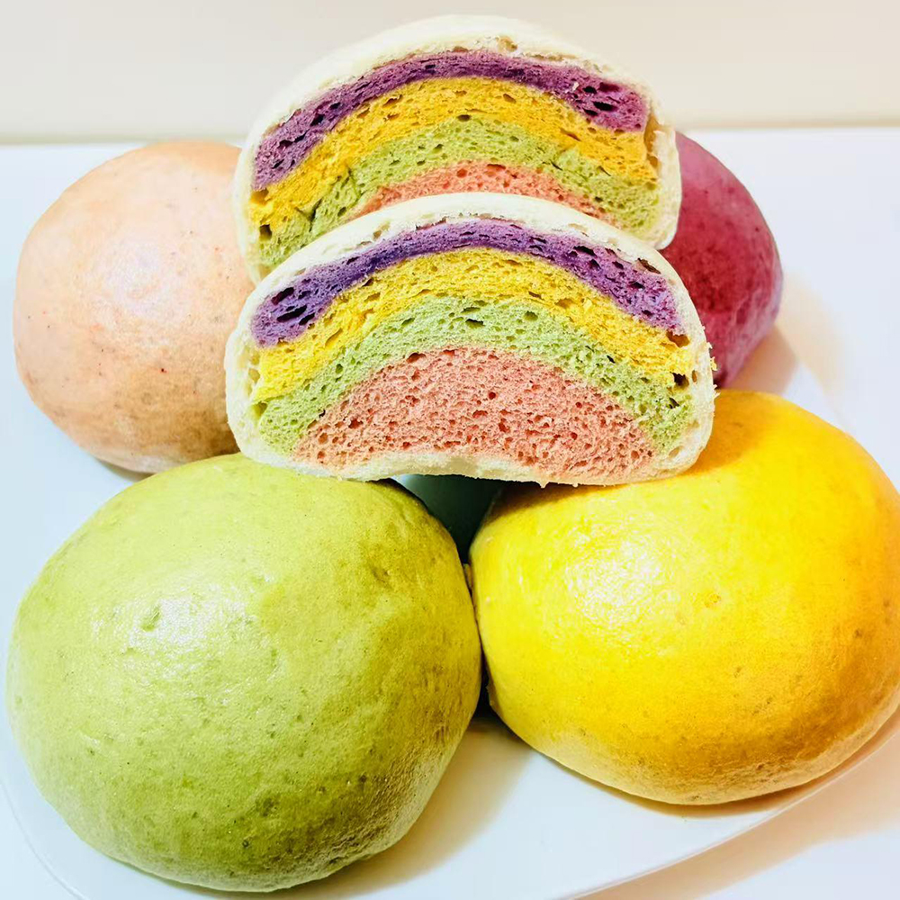 Colorful rainbow steamed buns with natural flavors at Taste of Xi'an, a Chinese Restaurant in Cromwell